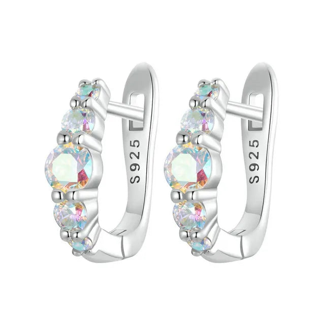 Dreamy Rainbow Zircon Ear Buckles of Sparkling Beauty