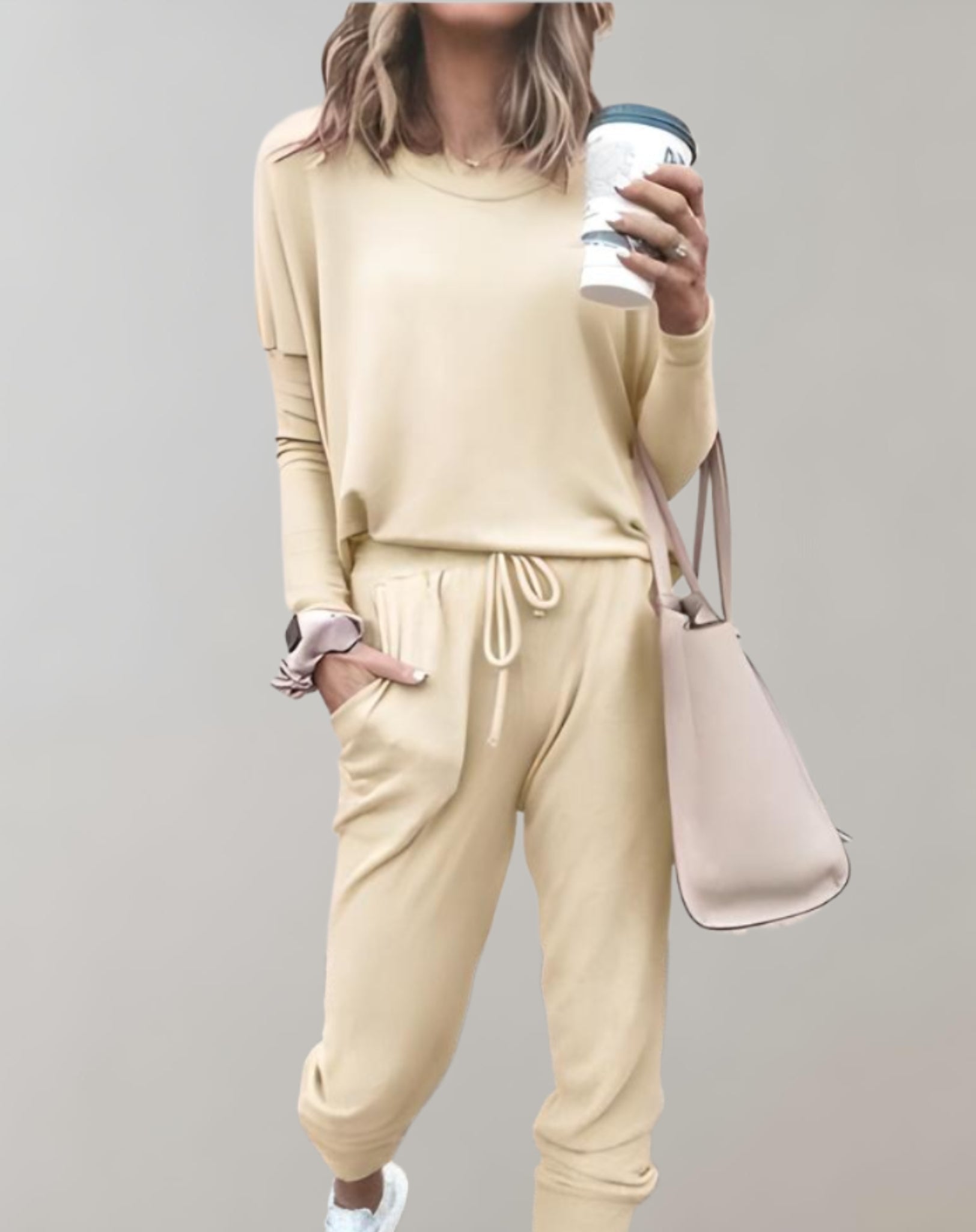 Velanora - set di 2 pezzi con maglione a girocollo e pantaloni con tasche e coulisse regolabile