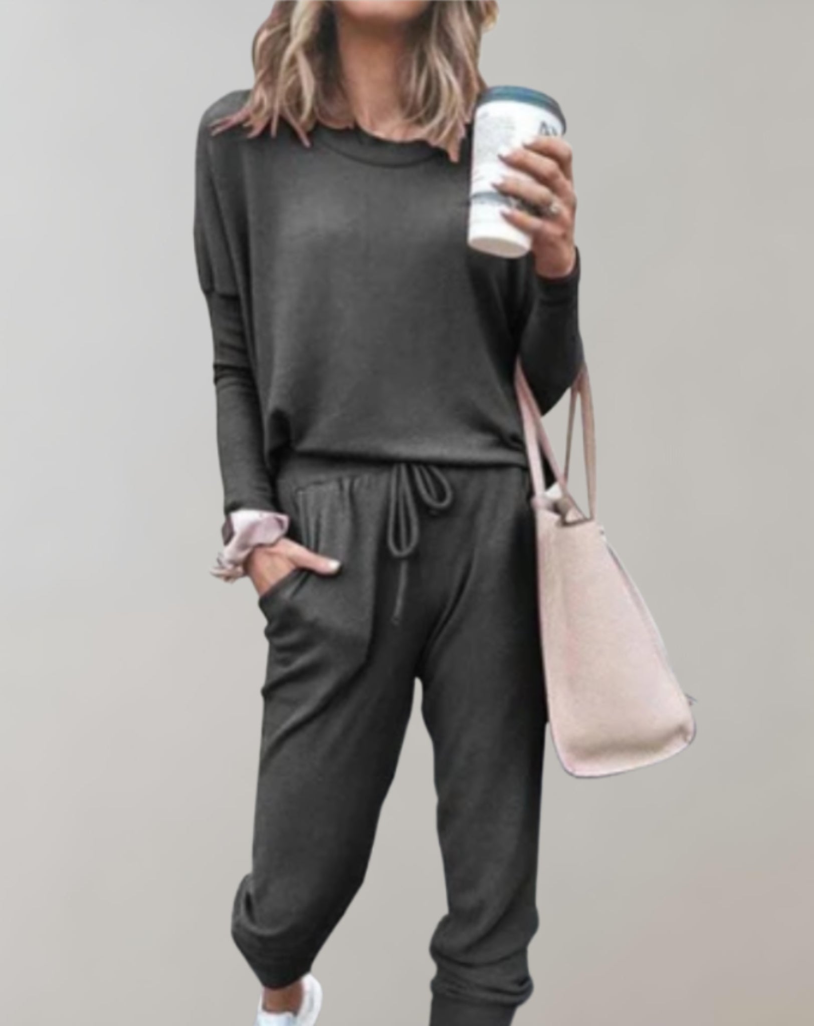 Velanora - set di 2 pezzi con maglione a girocollo e pantaloni con tasche e coulisse regolabile
