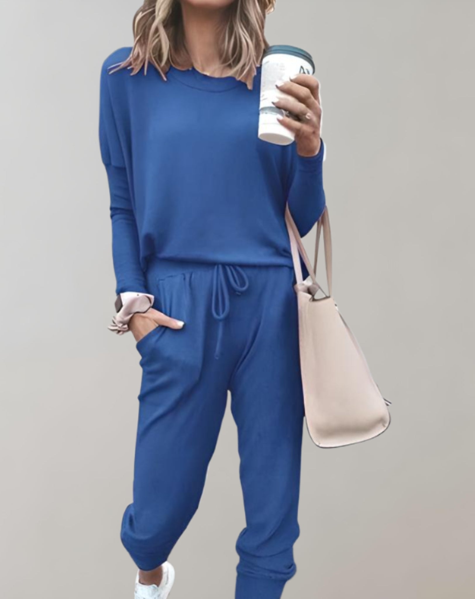 Velanora - set di 2 pezzi con maglione a girocollo e pantaloni con tasche e coulisse regolabile
