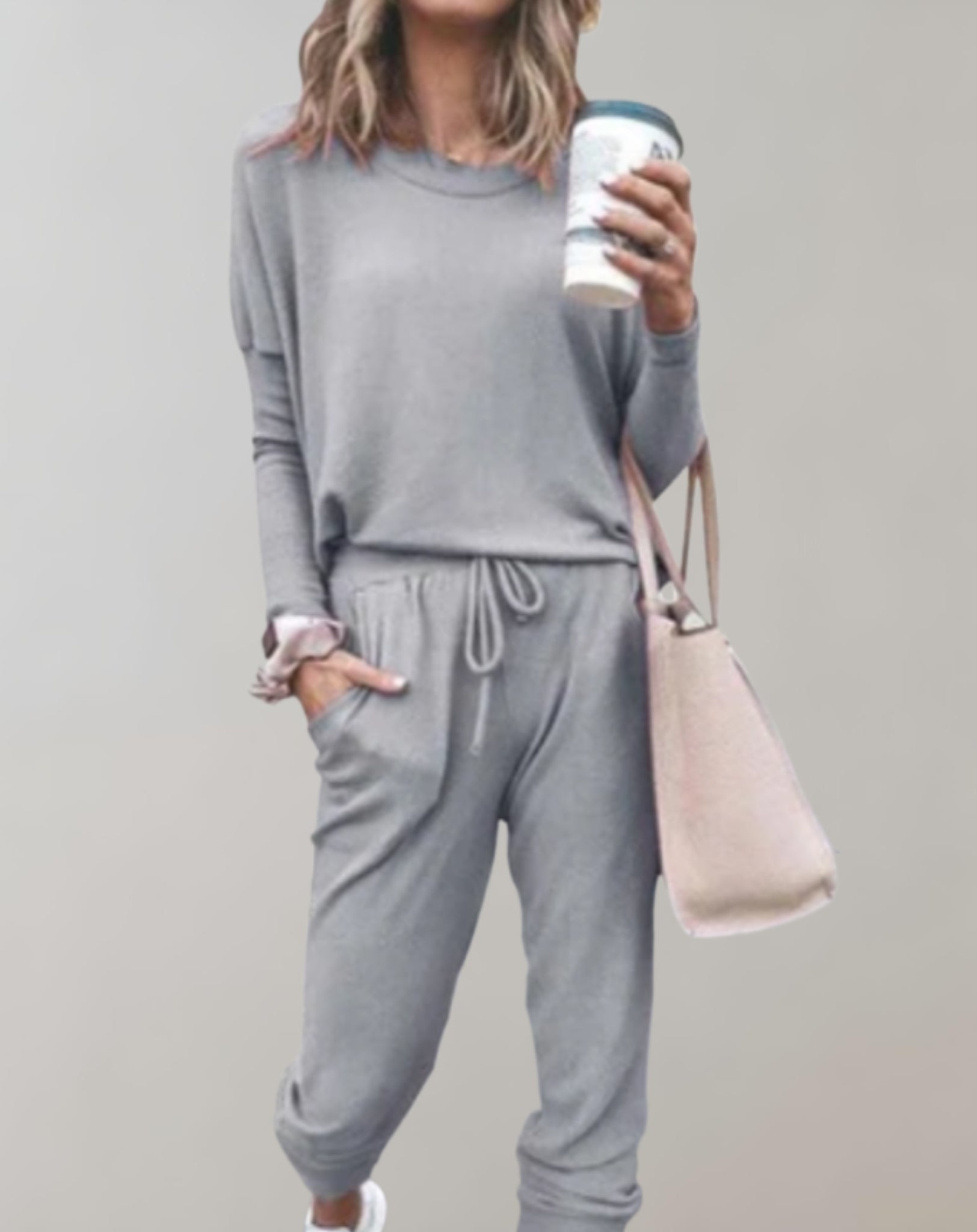 Velanora - set di 2 pezzi con maglione a girocollo e pantaloni con tasche e coulisse regolabile
