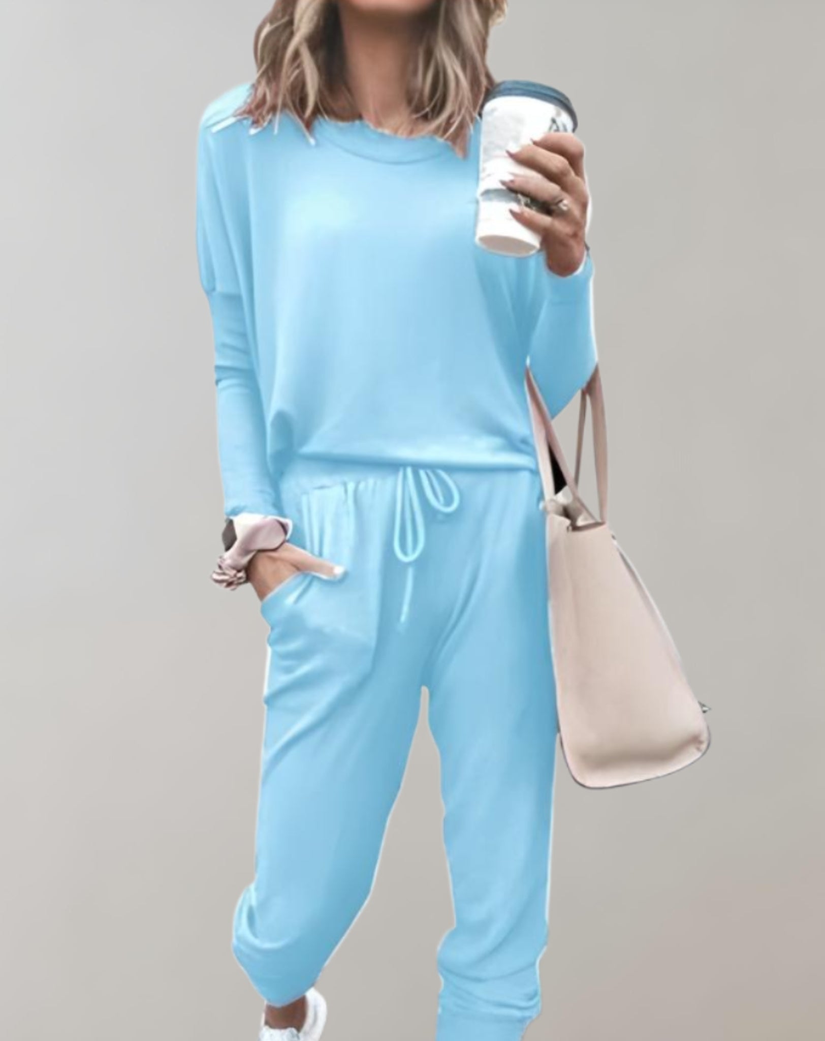 Velanora - set di 2 pezzi con maglione a girocollo e pantaloni con tasche e coulisse regolabile