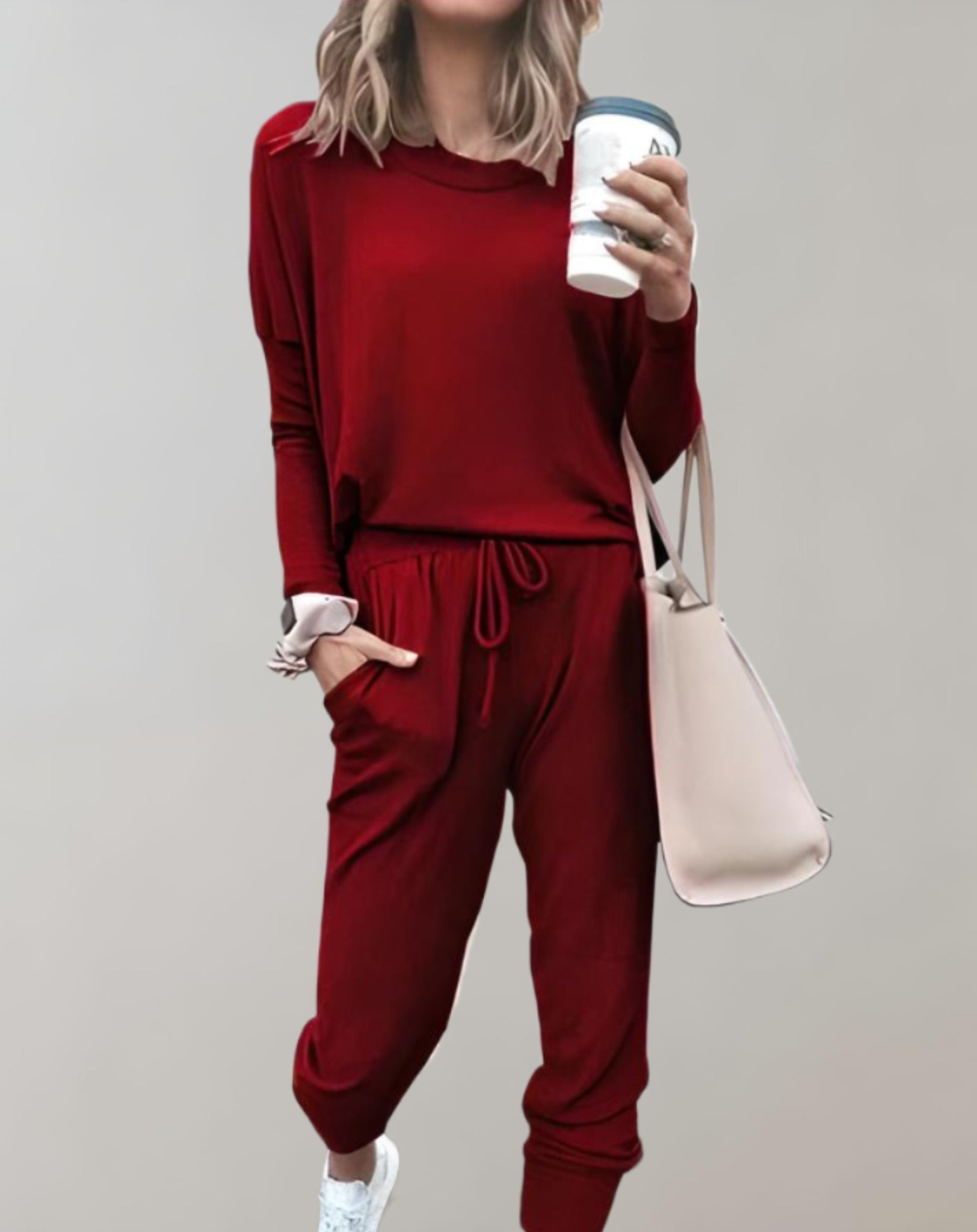 Velanora - set di 2 pezzi con maglione a girocollo e pantaloni con tasche e coulisse regolabile