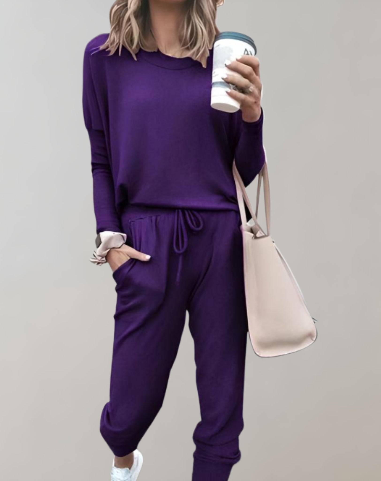 Velanora - set di 2 pezzi con maglione a girocollo e pantaloni con tasche e coulisse regolabile