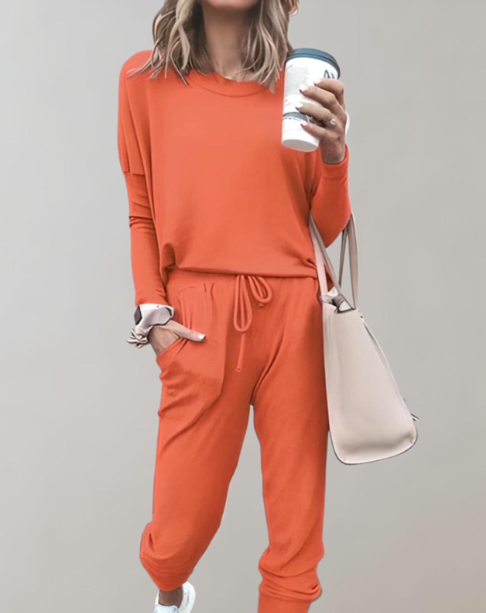 Velanora - set di 2 pezzi con maglione a girocollo e pantaloni con tasche e coulisse regolabile