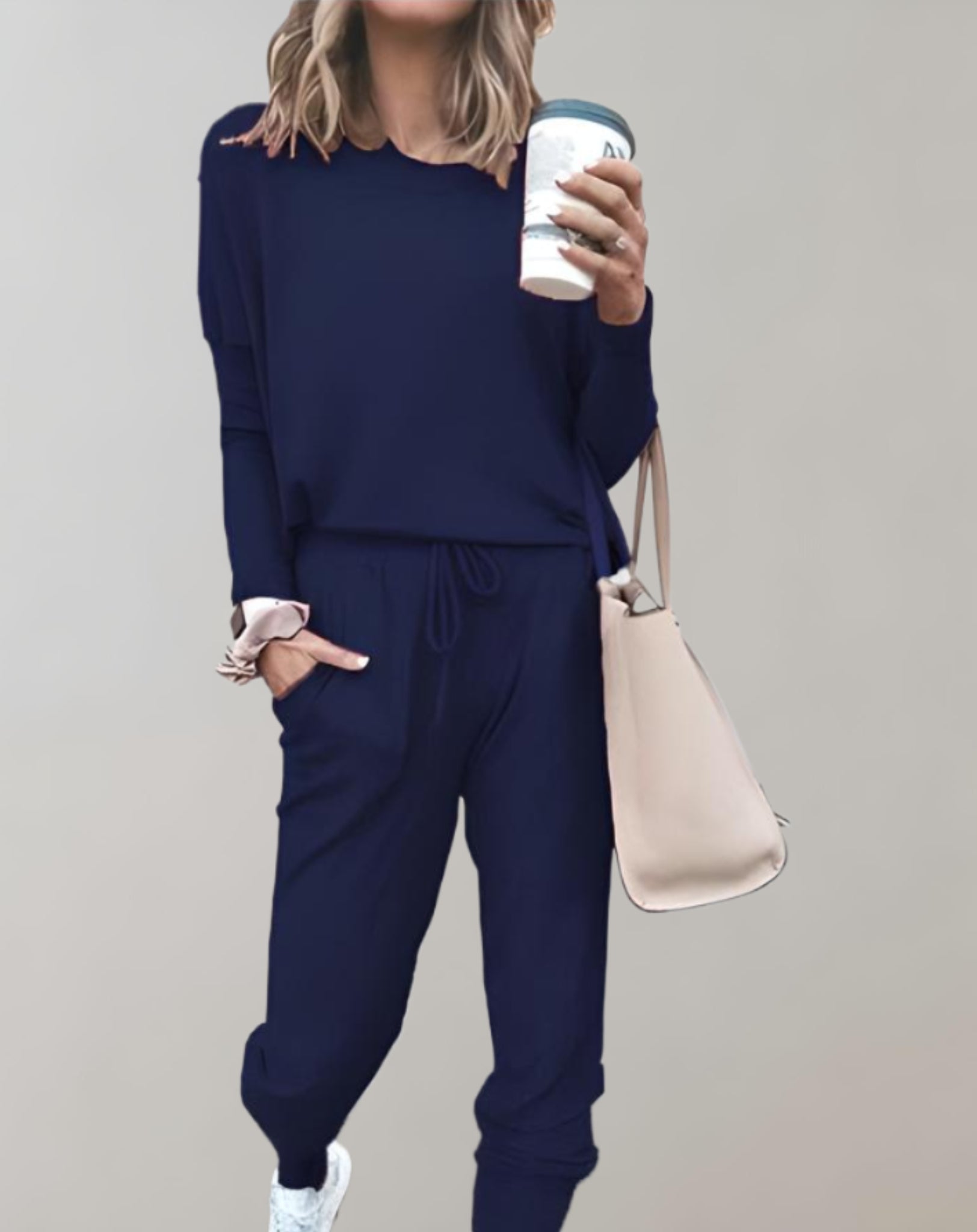 Velanora - set di 2 pezzi con maglione a girocollo e pantaloni con tasche e coulisse regolabile