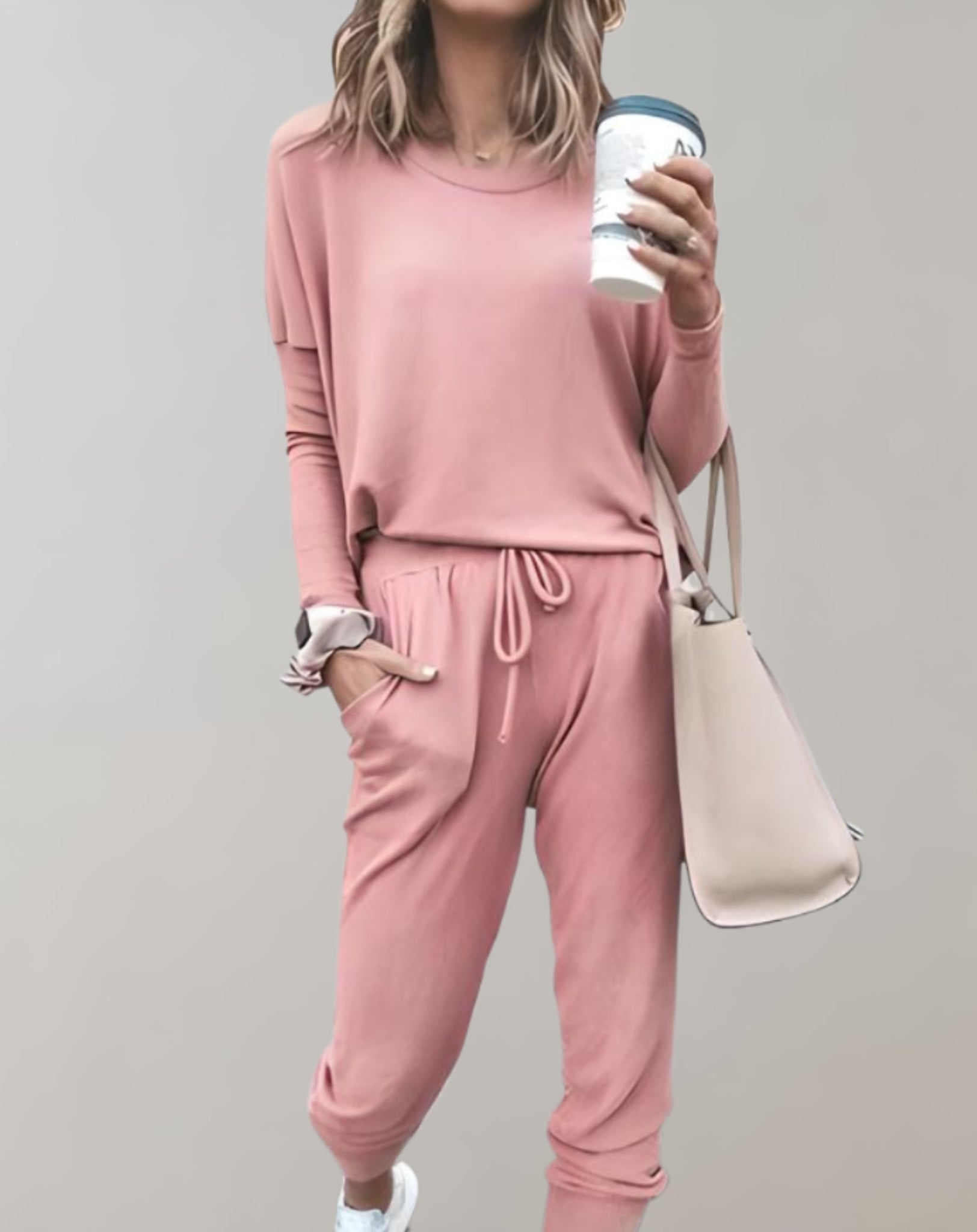 Velanora - set di 2 pezzi con maglione a girocollo e pantaloni con tasche e coulisse regolabile