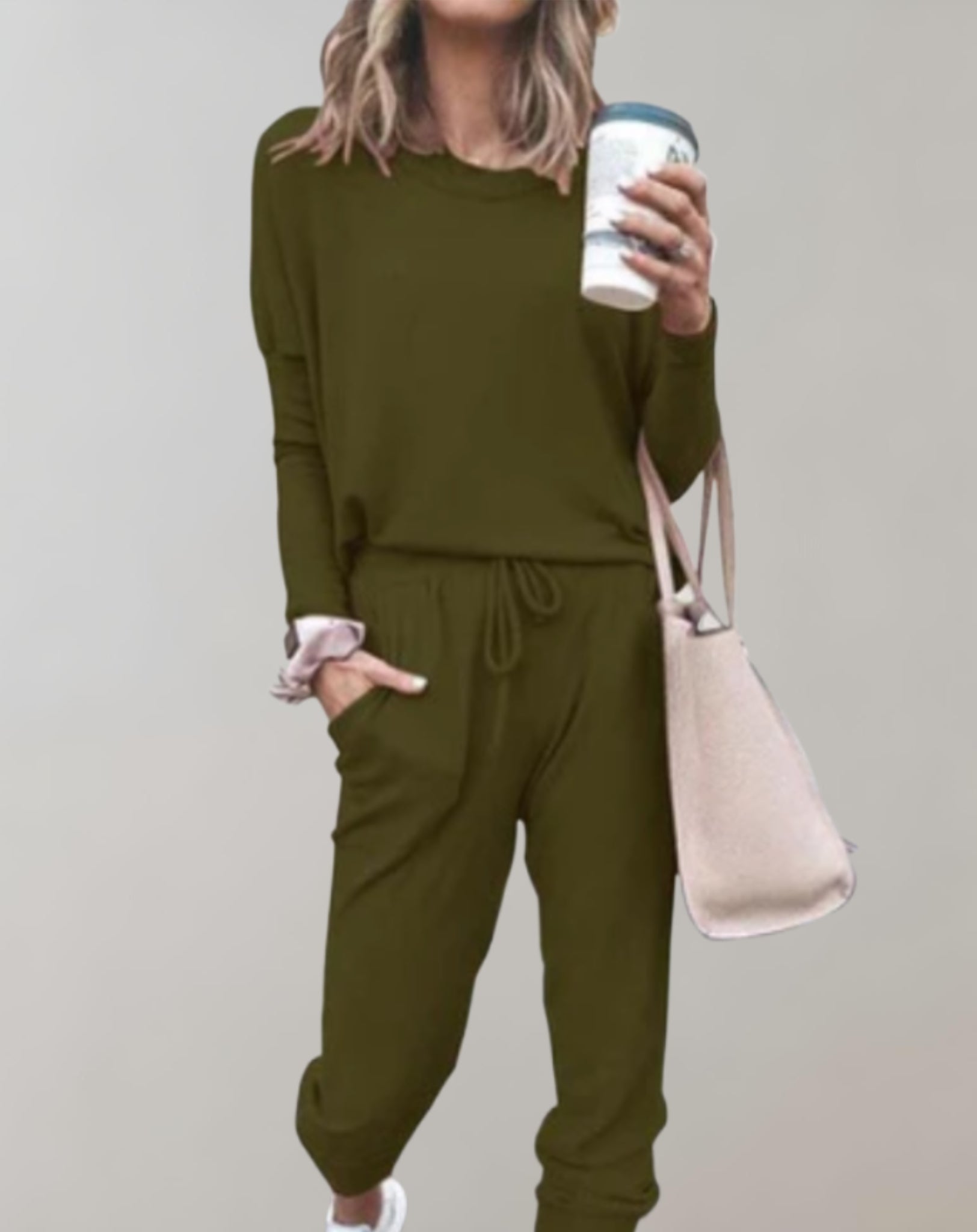 Velanora - set di 2 pezzi con maglione a girocollo e pantaloni con tasche e coulisse regolabile