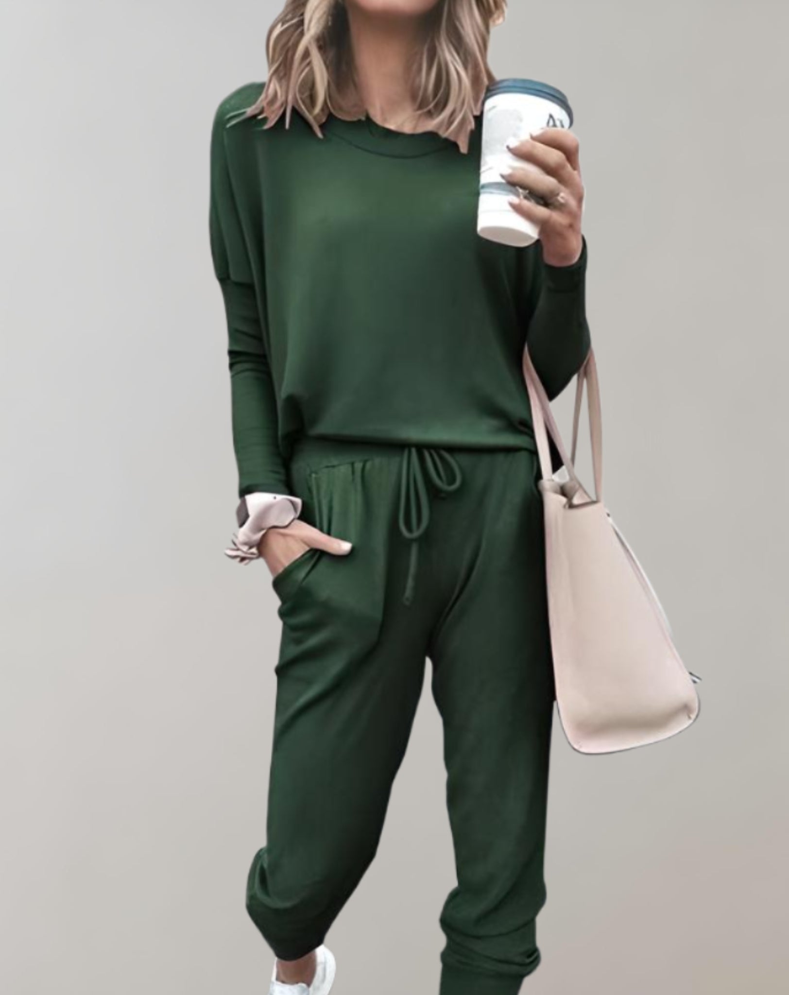 Velanora - set di 2 pezzi con maglione a girocollo e pantaloni con tasche e coulisse regolabile