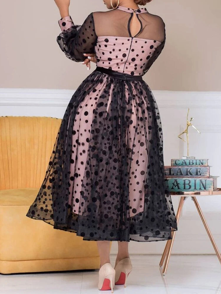 Mode Majesty Large Size Princess Dress with See Through Design