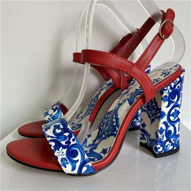 ZomerGloed Blue and White Porcelain Print Sandals