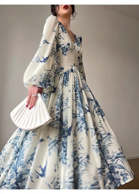 Bloemenjurk Met Lantaarnmouwen van ElegantChic