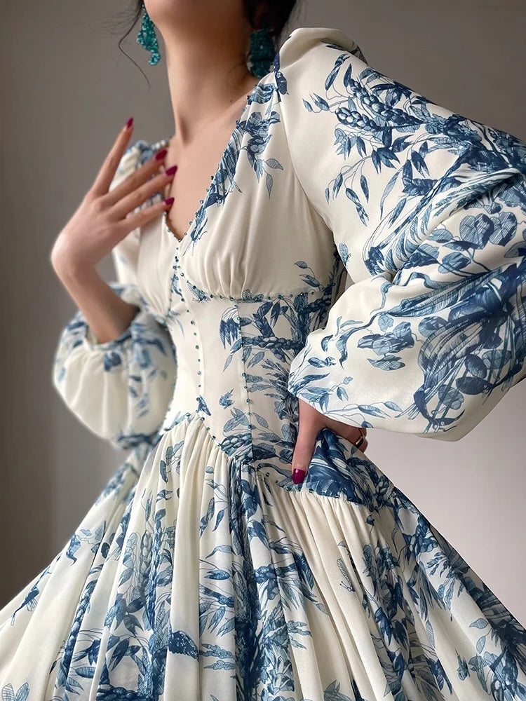 Bloemenjurk Met Lantaarnmouwen van ElegantChic