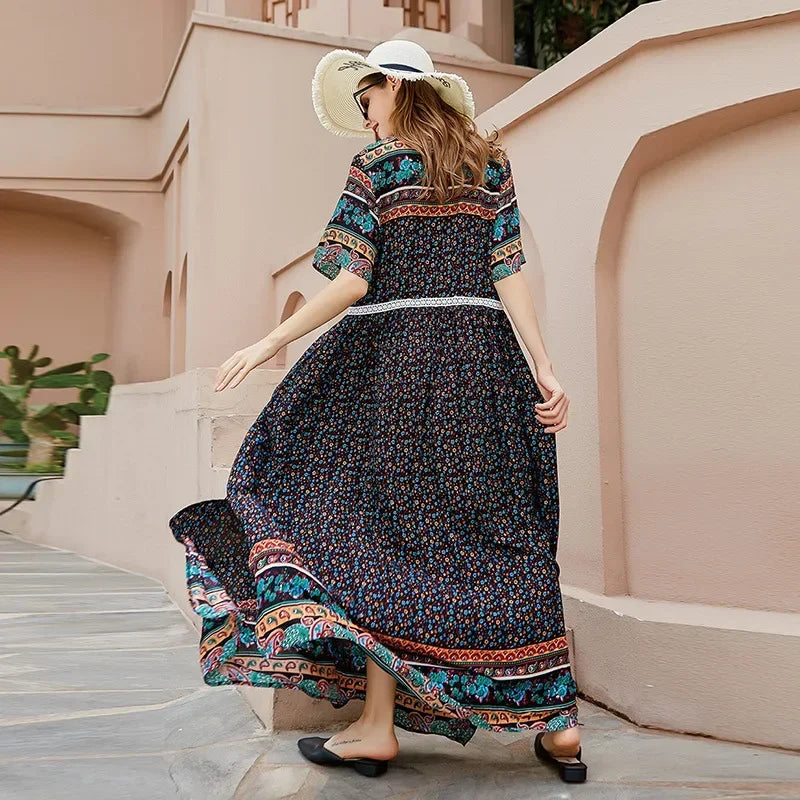 Boho Chic Zonsondergang Jurk Plus Maat