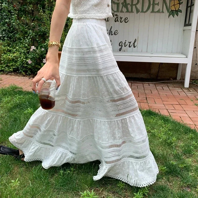 Sparkling Sun Embroidered Eyelet Maxi Skirt
