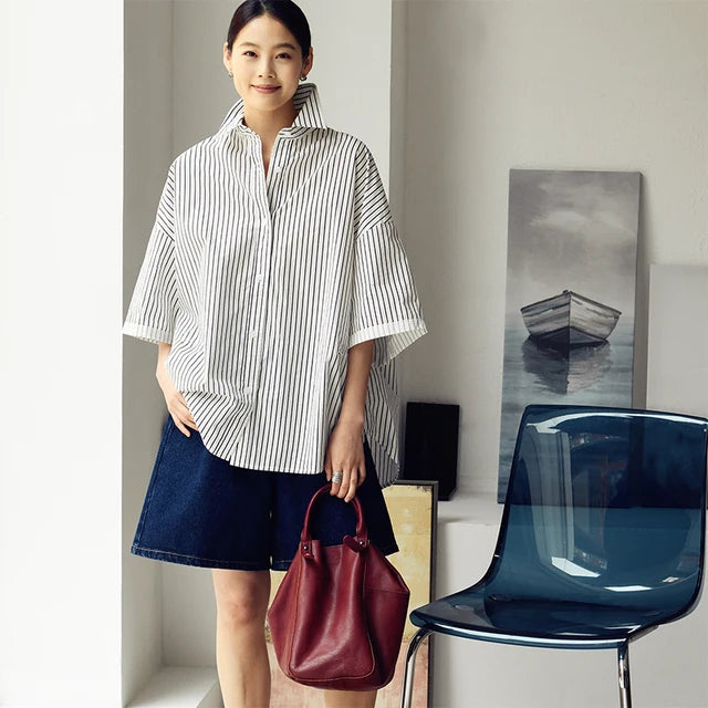 Stijlvolle Strepen Korte Mouw Shirt