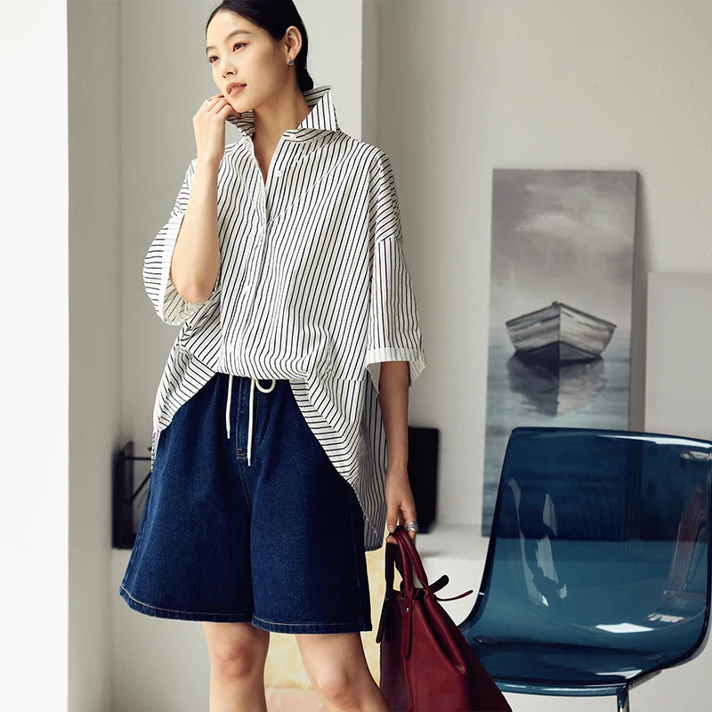 Stijlvolle Strepen Korte Mouw Shirt