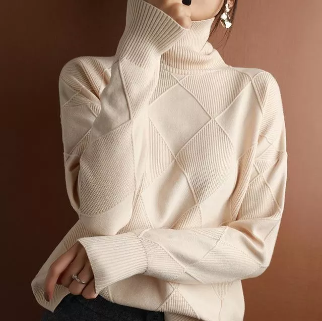 VeraLux Maglione Cardigan a Collo Alto – Maglione Lavorato a Maglia Elegante e Confortevole