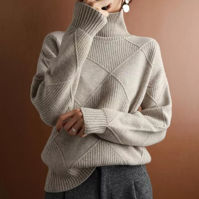 VeraLux Maglione Cardigan a Collo Alto – Maglione Lavorato a Maglia Elegante e Confortevole