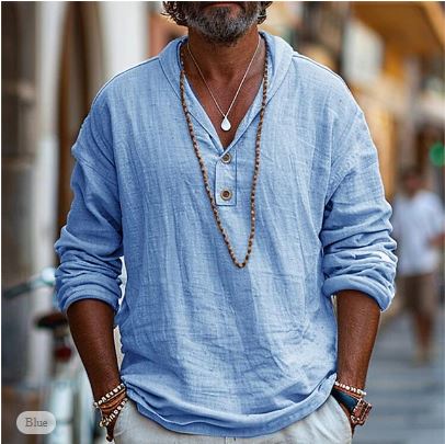 Linnen Popover Shirt Heren – Ademend Katoenmix, Casual en Stijlvol-1