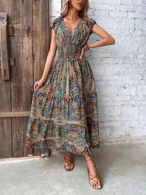 Zomerkoningin Bohemien Gedrucktes Lang Kleid