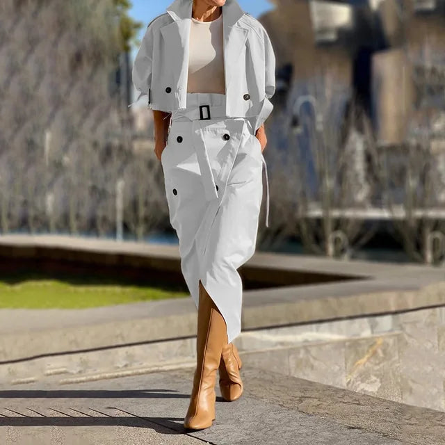 LuxeLade Elegante Knoopriem Jurk Set met Splitrok