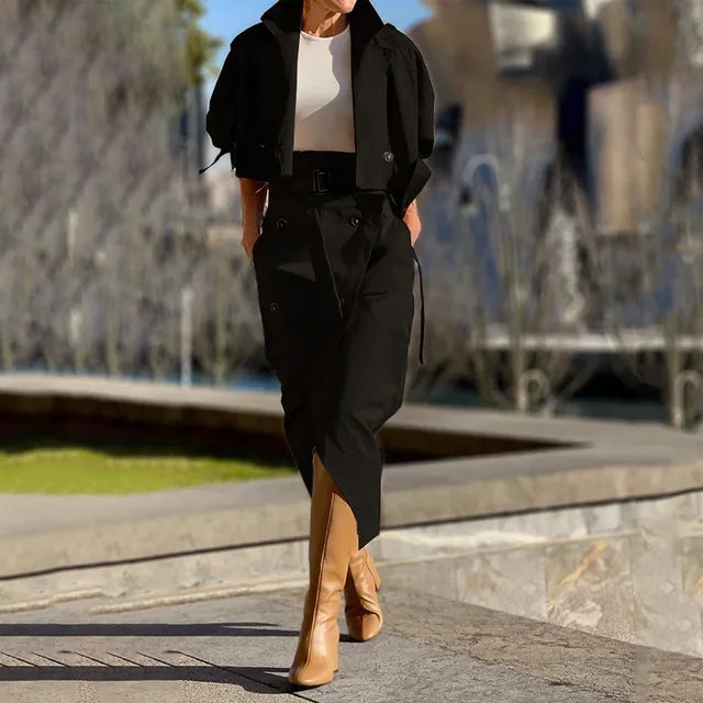 LuxeLade Elegante Knoopriem Jurk Set met Splitrok