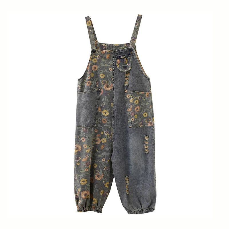 Salopette di jeans con fiori Nova Dames per uno stile estivo chic