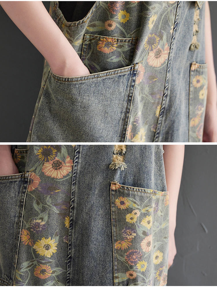Salopette di jeans con fiori Nova Dames per uno stile estivo chic