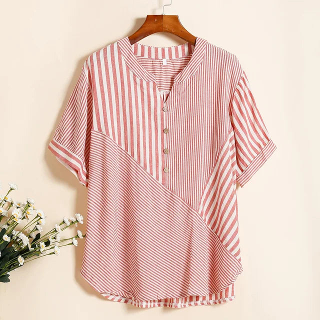 Zomer Donne Maglietta a righe con scollo a V