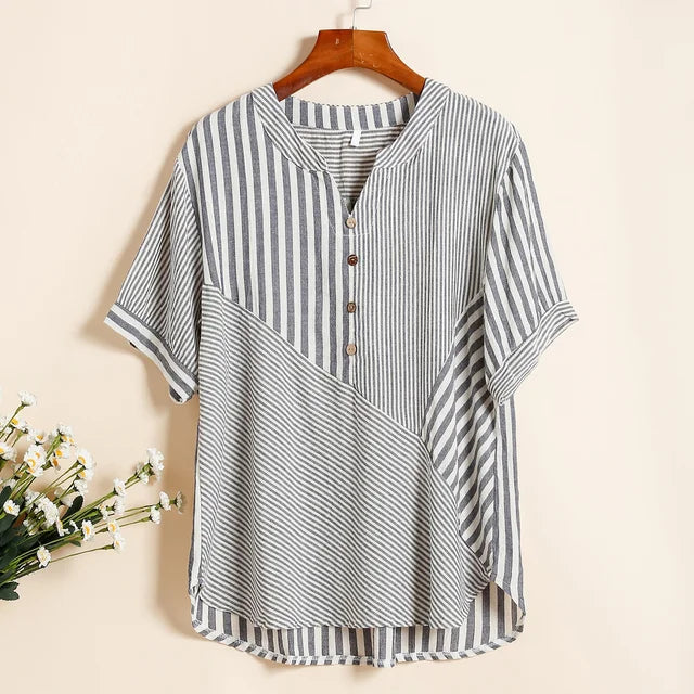 Zomer Donne Maglietta a righe con scollo a V