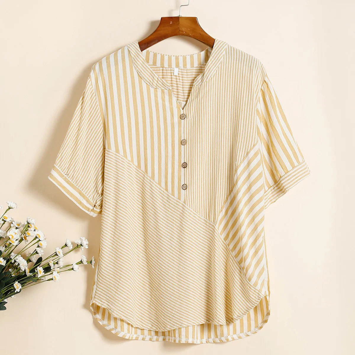 Zomer Donne Maglietta a righe con scollo a V