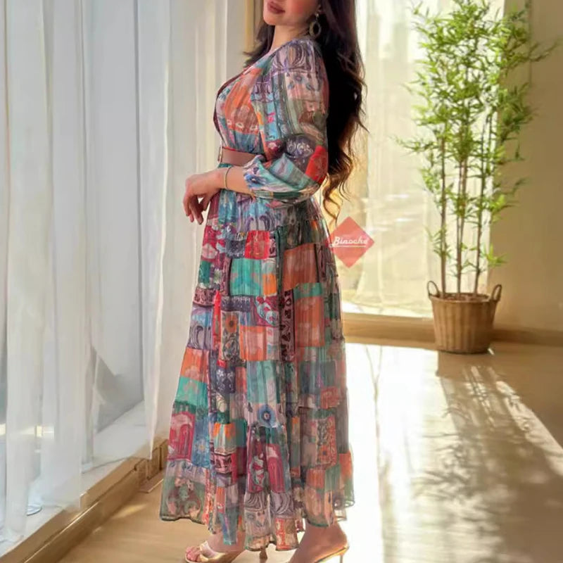 LaVieBelle Elegante Lange Ärmel Bohemien Festkleid