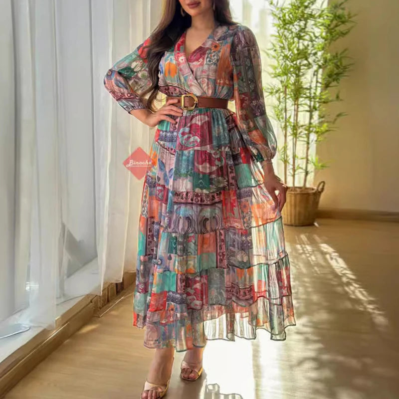 LaVieBelle Elegante Lange Ärmel Bohemien Festkleid