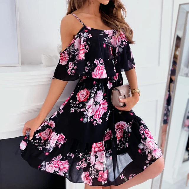 Bloemige Chiffon Jurk voor Vrouwen 2024 Zomer