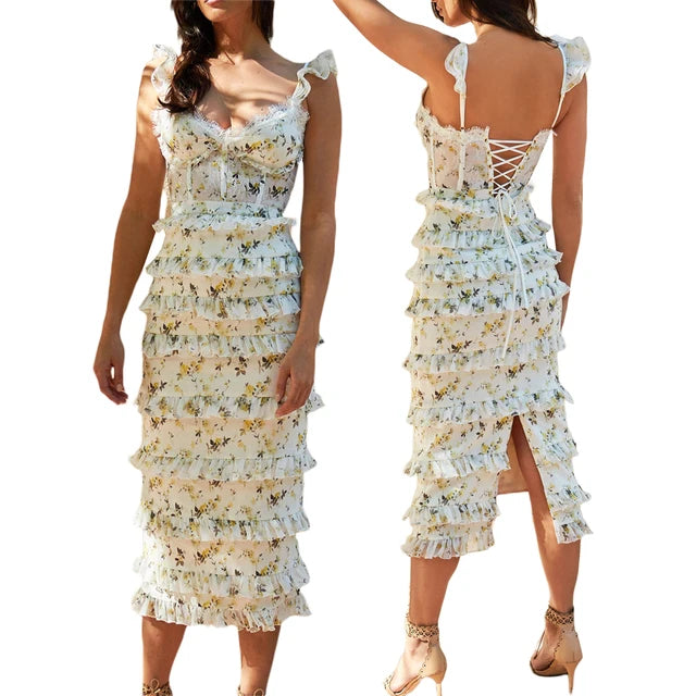 Valkyrie Couture Zomerse Bloemenlaagjesjurk