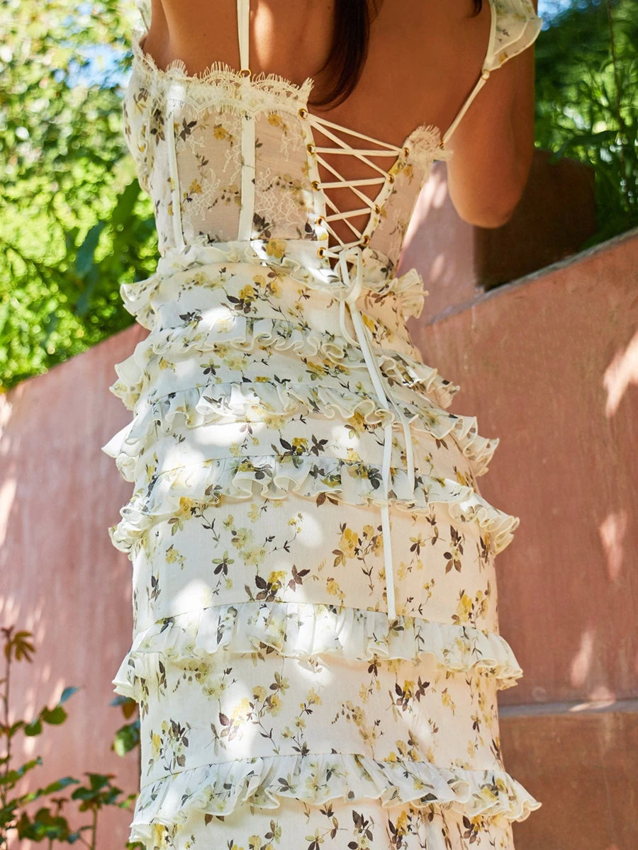 Valkyrie Couture Zomerse Bloemenlaagjesjurk