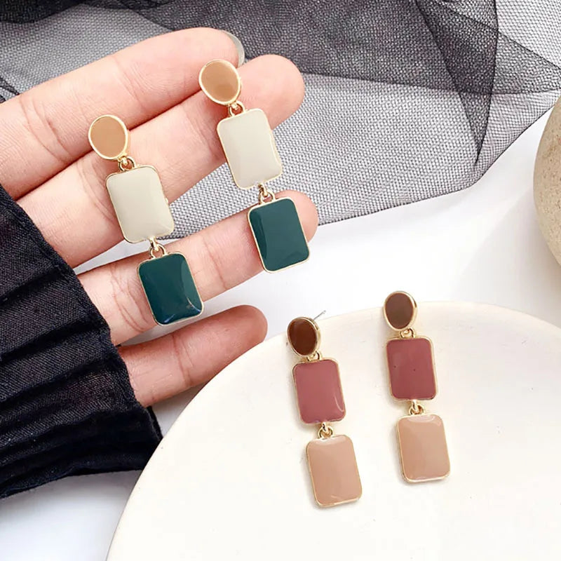 Contrast Color Drop Earrings