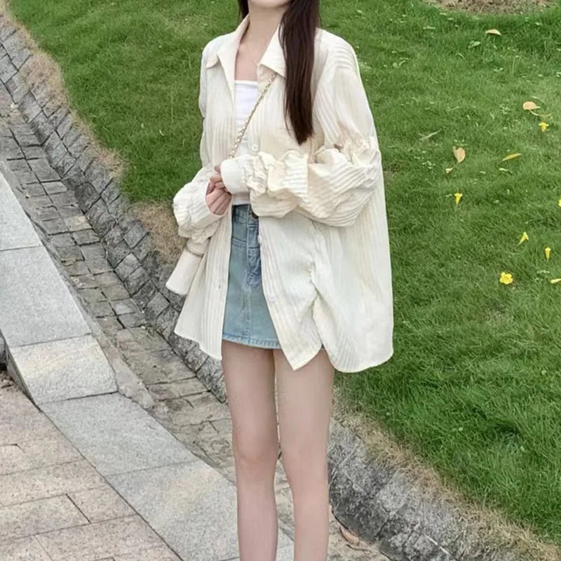 Zomerse katoen-linnen beschermende blouse van SunGlow mode