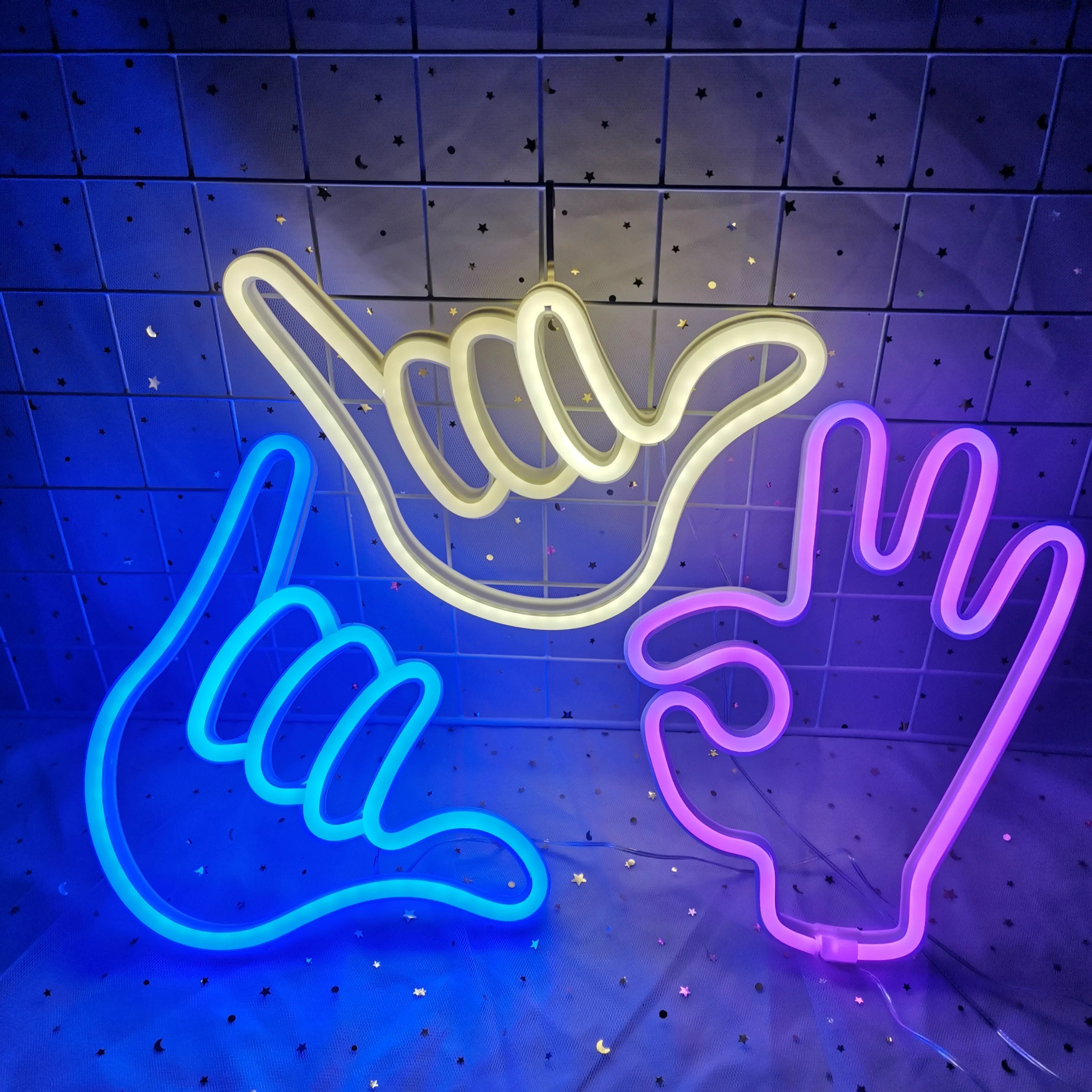 Creativa lampada da parete LED al neon Mano della pace