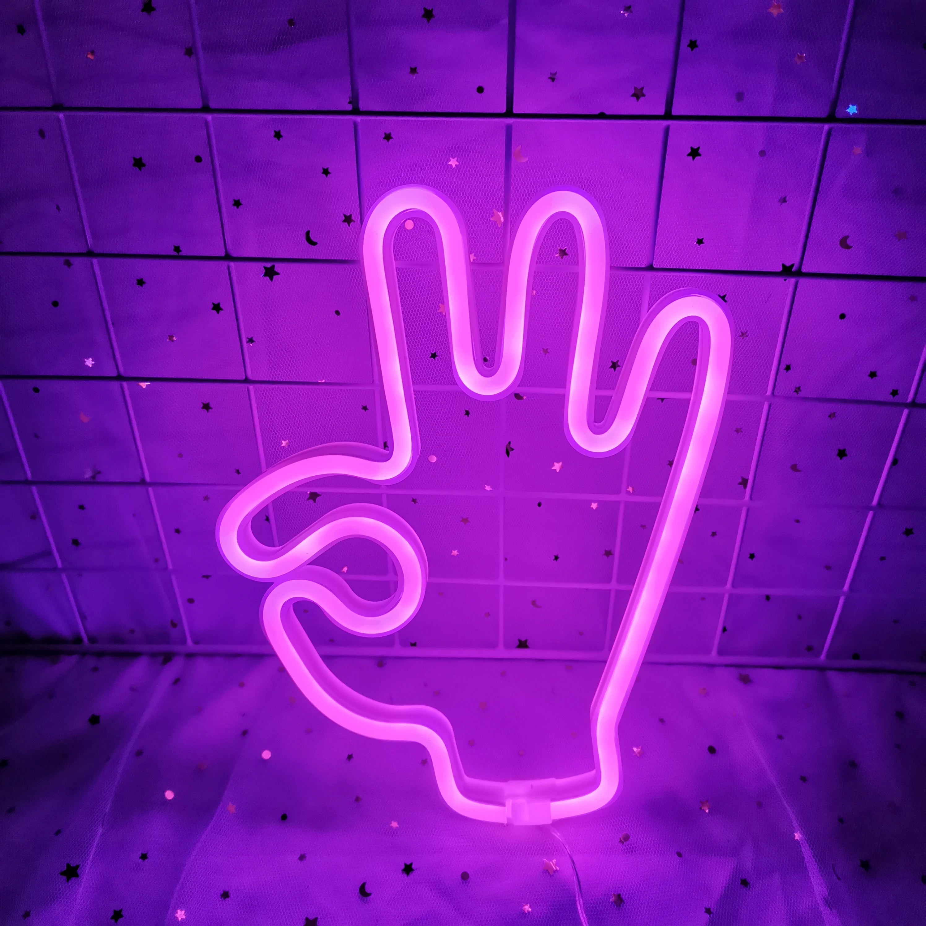 Creativa lampada da parete LED al neon Mano della pace