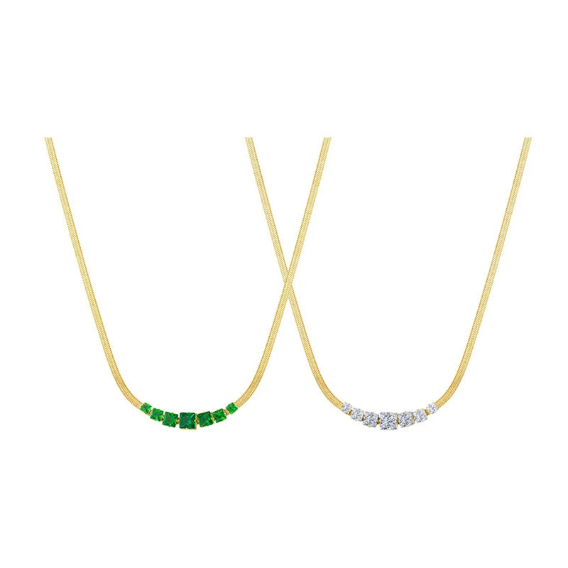 Dieyuro Green White Crystal Zircon Necklace