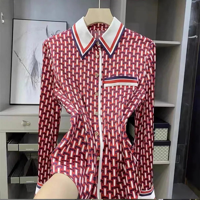 Lente en Zomer Gestreept Patchwork Loose Shirt voor Vrouwen