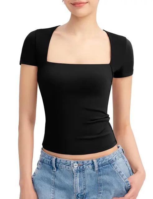 ChicFusion Vrouwelijke Vierkante Hals Slim-Fit Tee