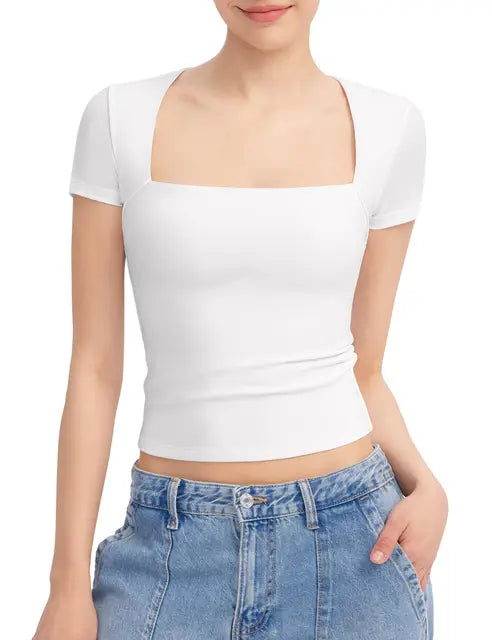 ChicFusion Vrouwelijke Vierkante Hals Slim-Fit Tee