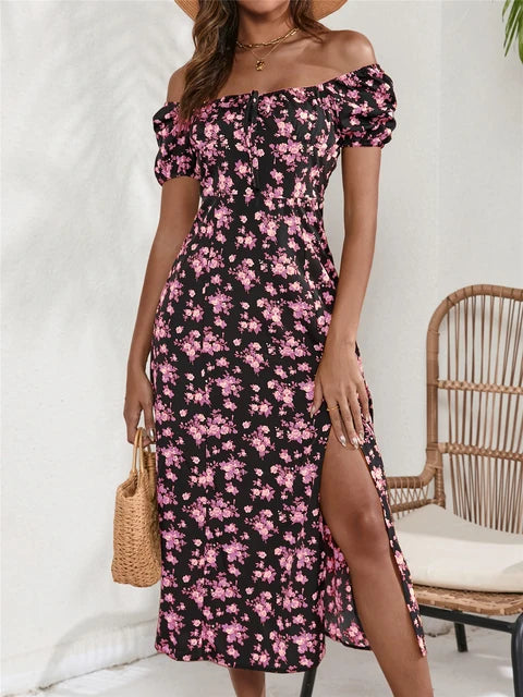 Zomerse Lange Bloemenprint Jurk met Zijdelingse Split
