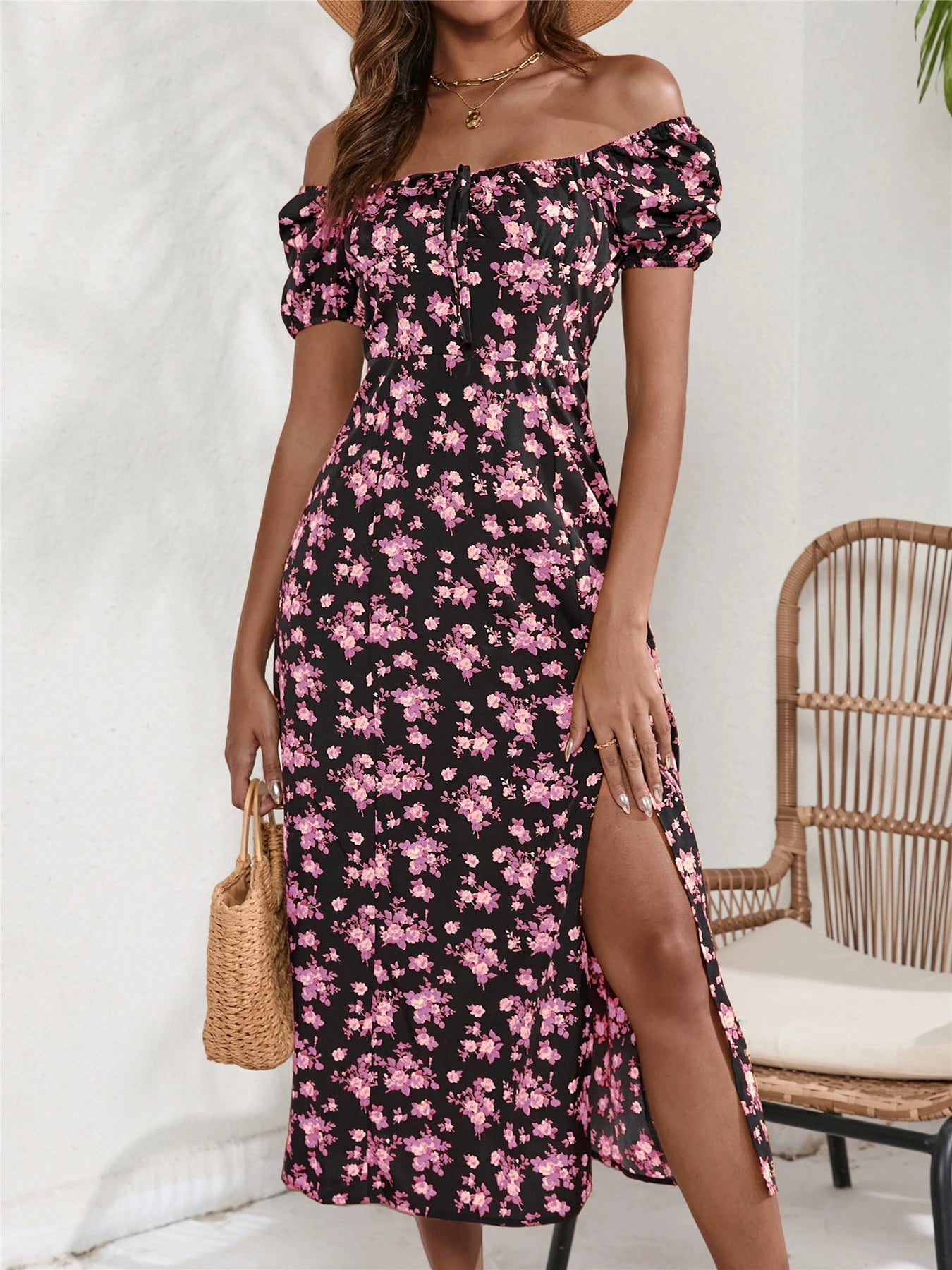 Zomerse Lange Bloemenprint Jurk met Zijdelingse Split