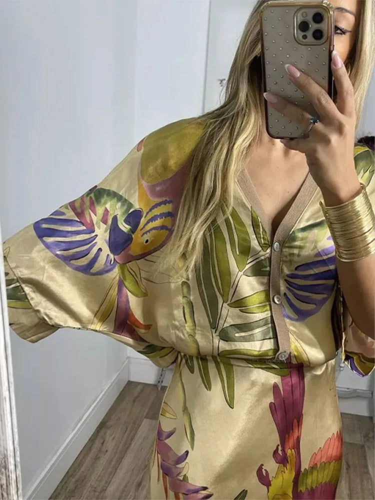 FloraModa Summer Chiffon Print Two-piece Set