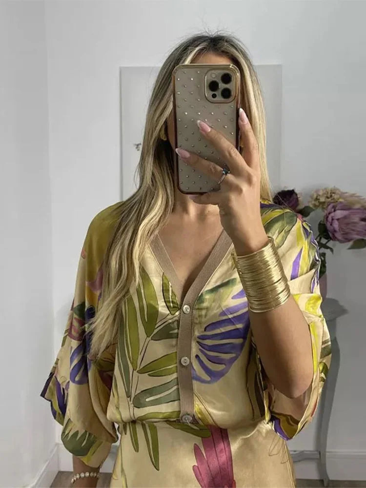 FloraModa Summer Chiffon Print Two-piece Set