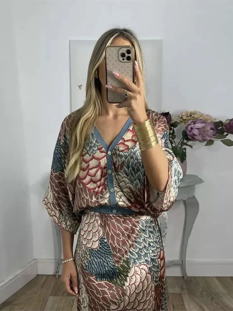 FloraModa Summer Chiffon Print Two-piece Set